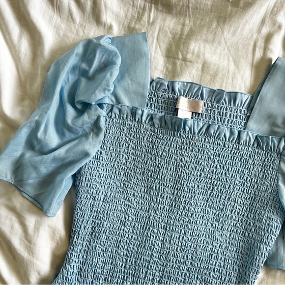 NWOT Rachel Parcell Puff Sleeve Smocked Peplum Light Blue Top Women’s XS - Picture 3 of 5